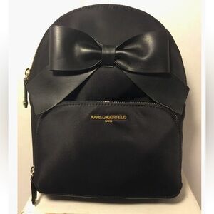 NWOT Karl Lagerfeld Nylon/Leather Bow Backpack. 13” x 12” Adjustable Straps